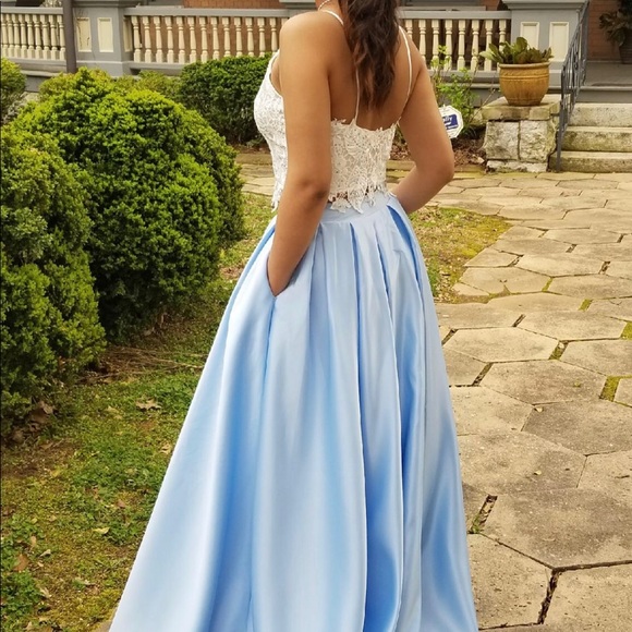 White and baby blue prom dress - Picture 2 of 3